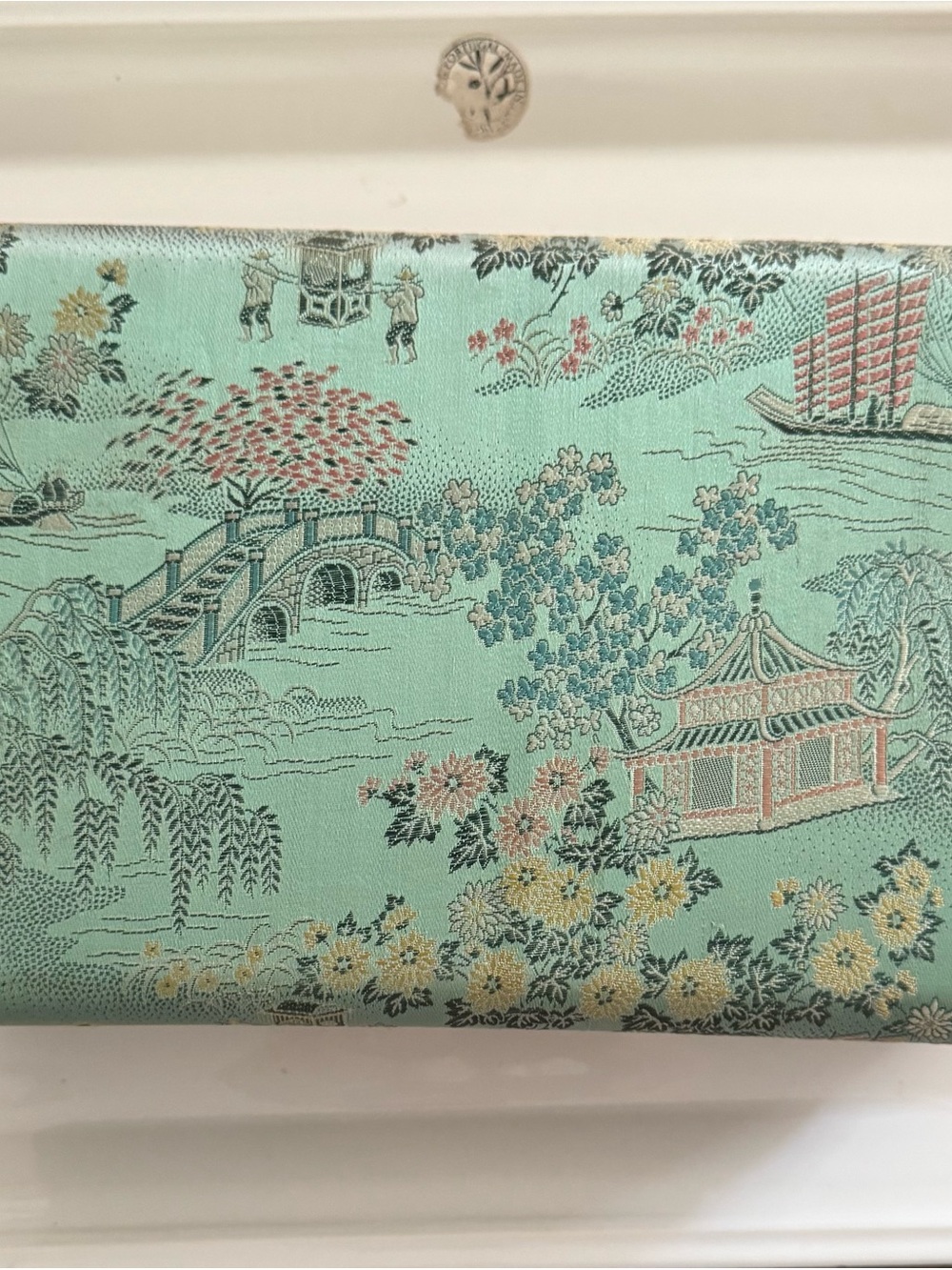 Vintage Farrington Jewelry Box 2-Tier Floral/Bird Asian Inspired Fabric